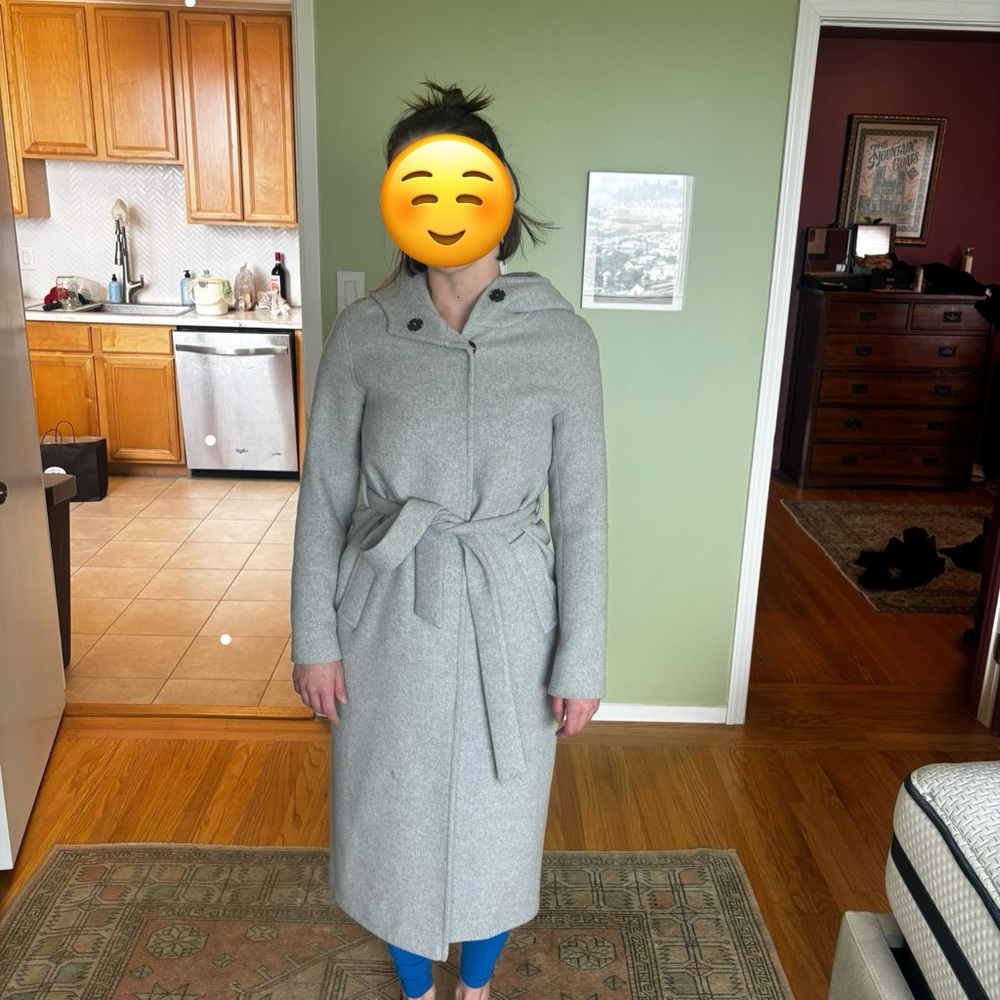 High-End Gray Hooded Belted Winter Coat from Russian Designer • Size 6